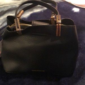 Black faux leather hand bag